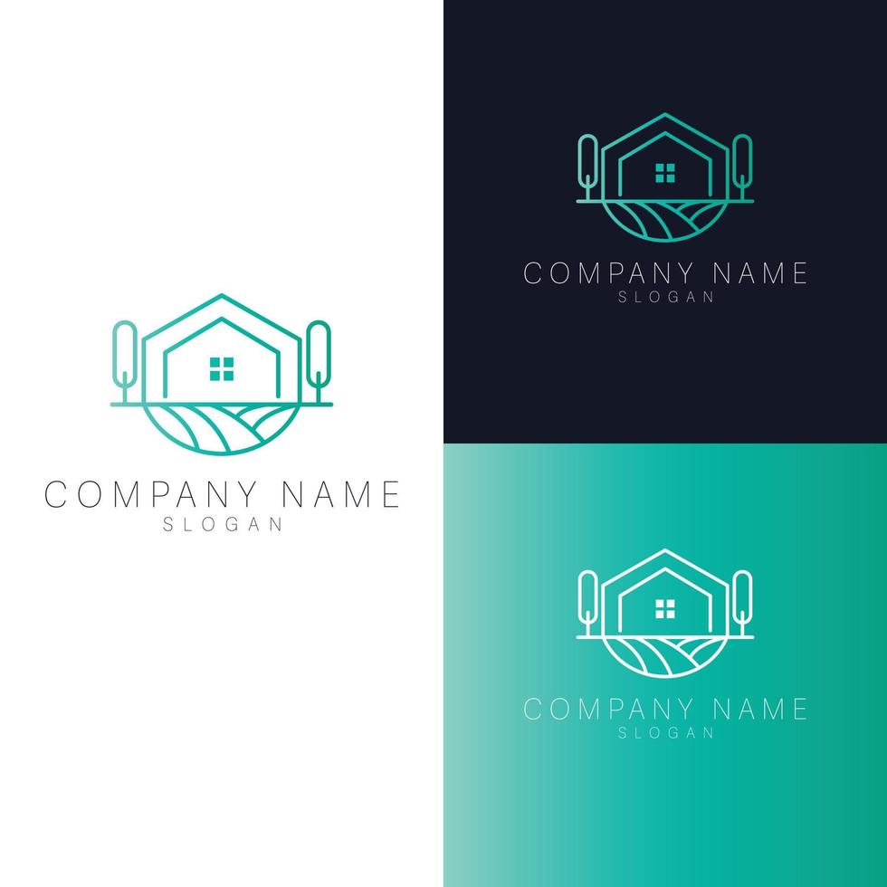 hand- dreen huis en bomen logo ontwerp. vlak logo sjabloon. luxe echt landgoed logo. vector