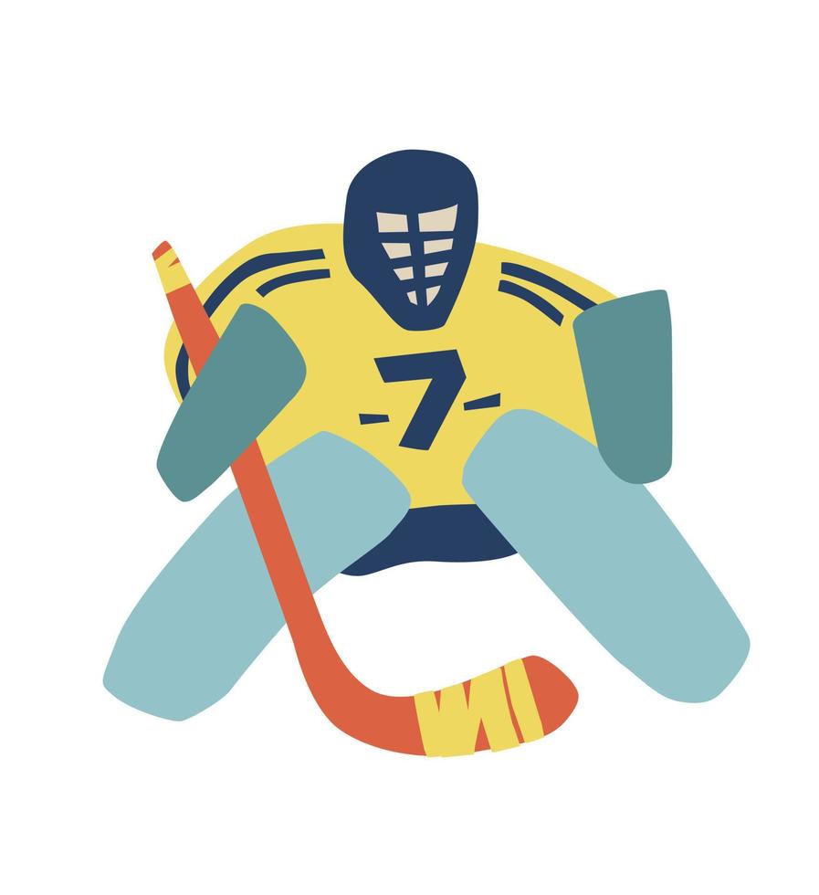 ijs hockey keeper. ijs hockey keeper. gemakkelijk, tekening, tekenfilm, hand- getrokken vector