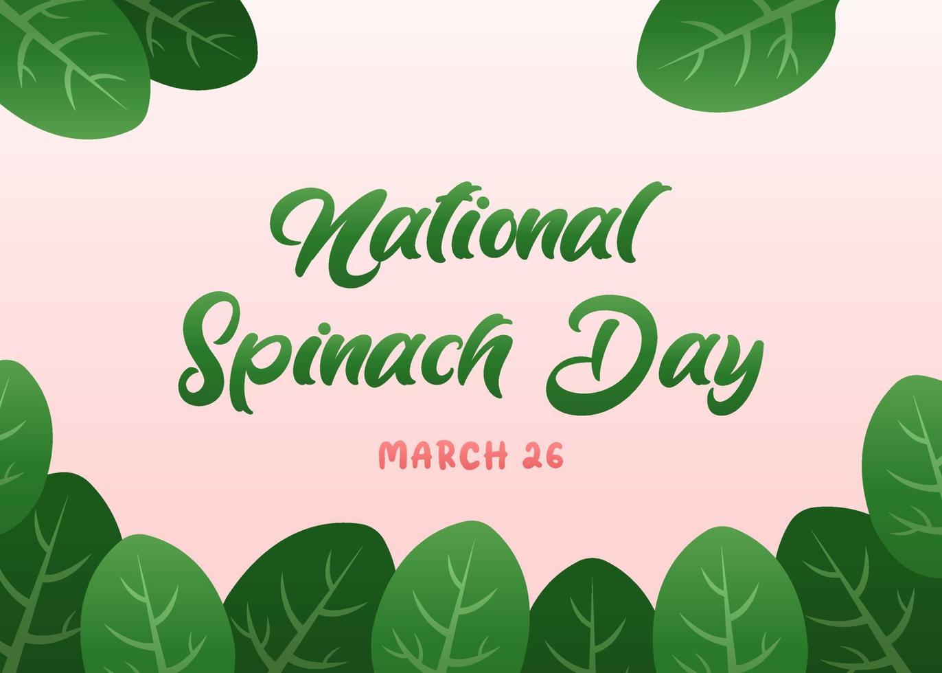 nationaal spinazie dag banier of poster. stapel van vers groen spinazie bladeren in de omgeving van. maart 26. vector