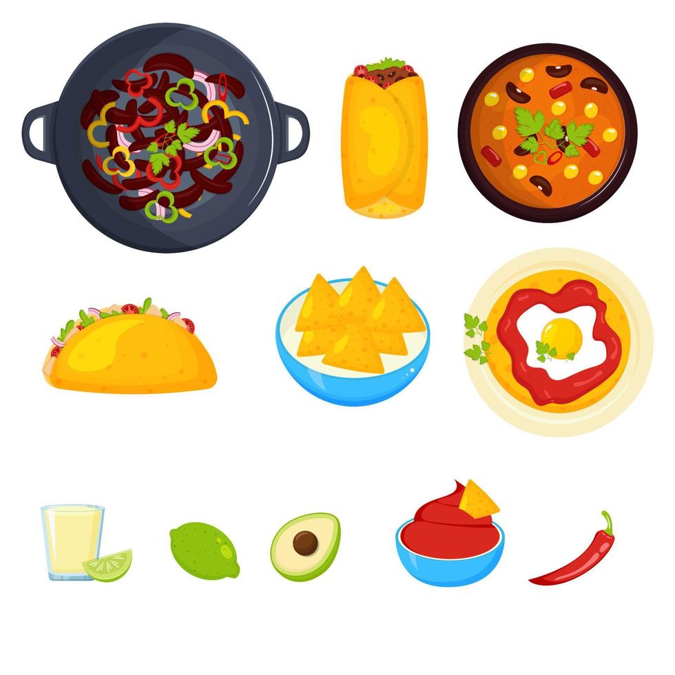 Mexicaans keuken voedsel set. Latijns Amerikaans voedsel. vector illustratie.
