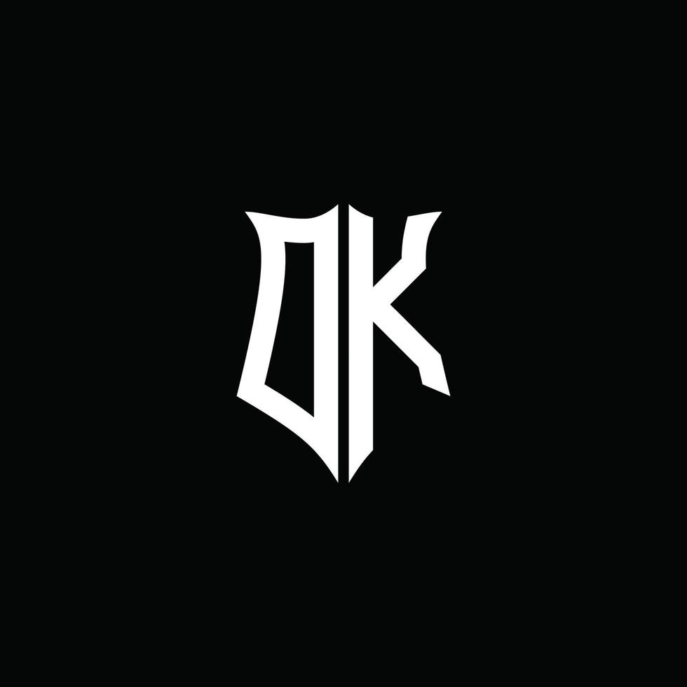 DK monogram brief logo lint met schild stijl geïsoleerd op zwarte achtergrond vector