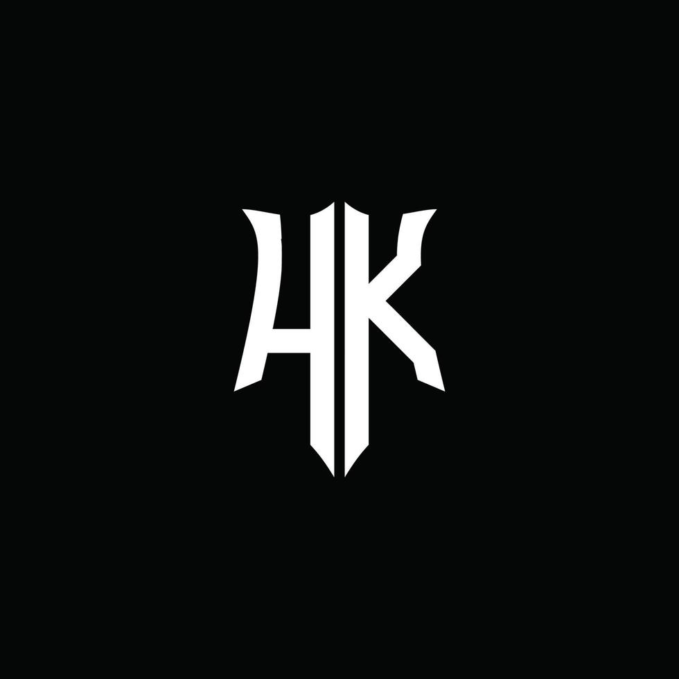 hk monogram brief logo lint met schild stijl geïsoleerd op zwarte achtergrond vector