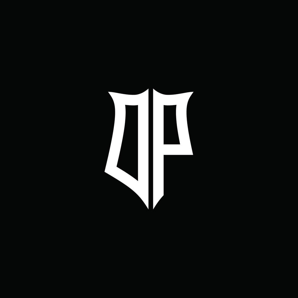 Dp monogram brief logo lint met schild stijl geïsoleerd op zwarte achtergrond vector