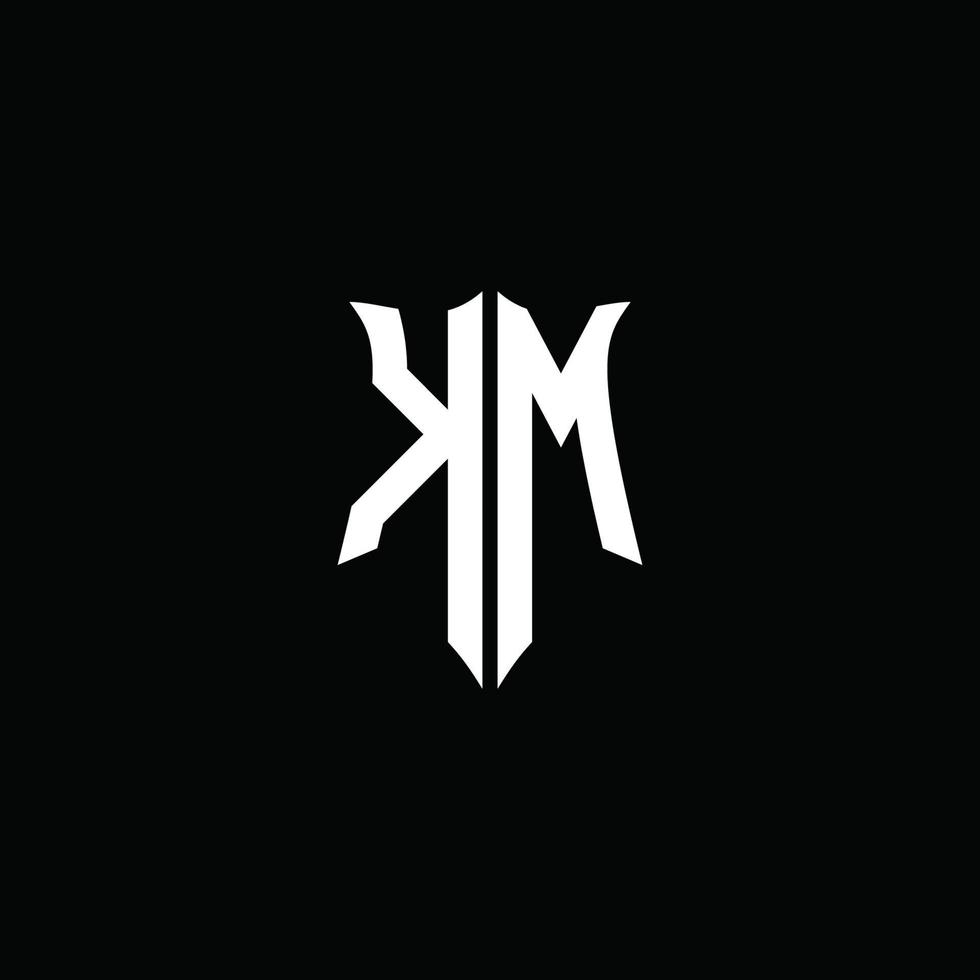 km monogram brief logo lint met schild stijl geïsoleerd Aan zwart achtergrond vector