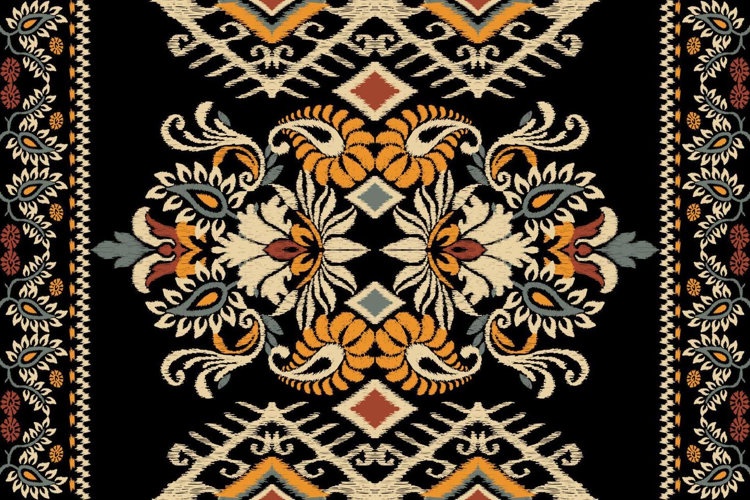 ikat bloemen paisley borduurwerk Aan zwart achtergrond.geometrisch etnisch oosters patroon traditioneel.azteken stijl abstract vector illustratie.ontwerp voor textuur,stof,kleding,verpakking,decoratie,tapijt.