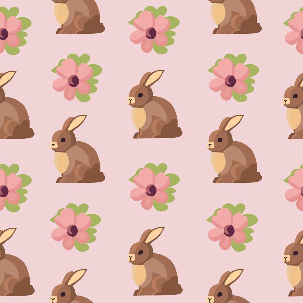 schattig naadloos Pasen patroon met Pasen konijn en bloemen. vector