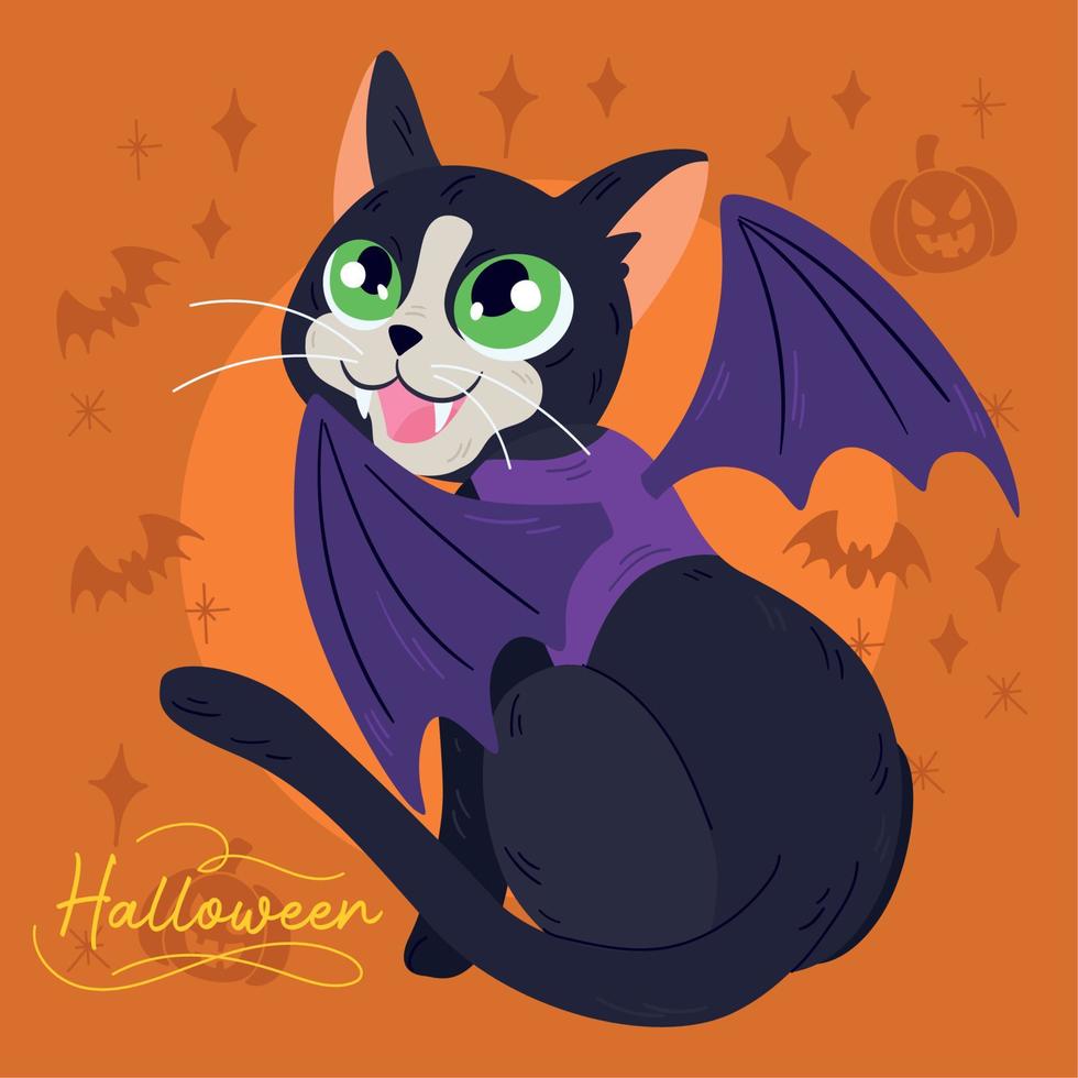 geïsoleerd schattig zwart kat met een halloween demon kostuum vector
