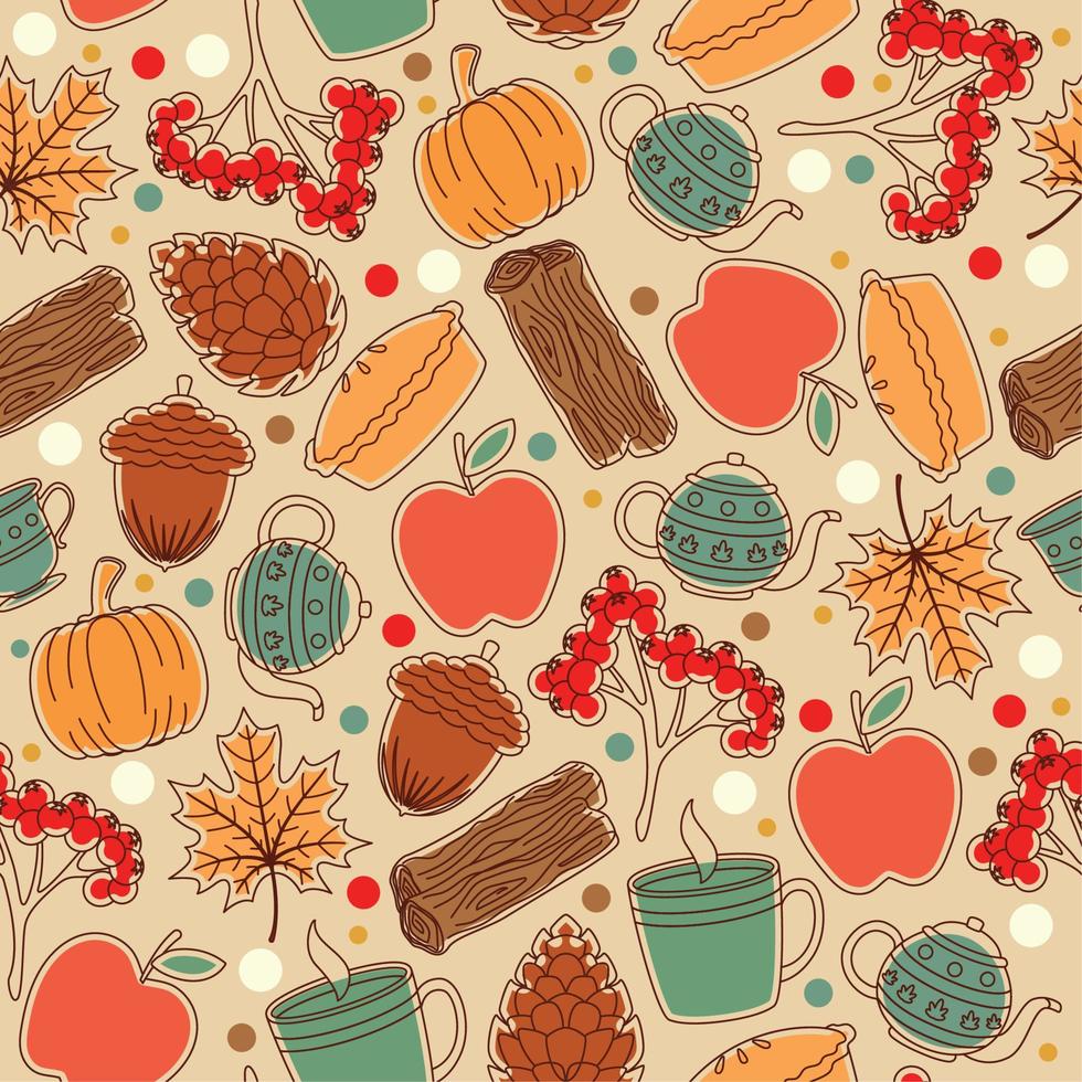 herfst naadloos patroon achtergrond met seizoensgebonden voedsel en drankjes sticker vector