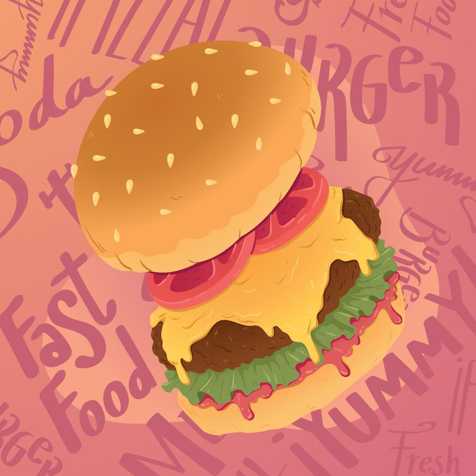 geïsoleerd cheeseburger met tomaat en sla kleurrijk schetsen vector