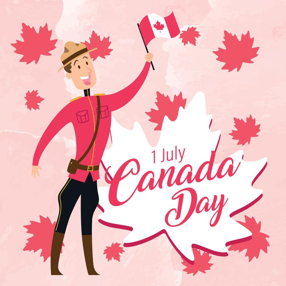 schattig mannetje Woud boswachter met vlag van Canada gelukkig Canada dag vector