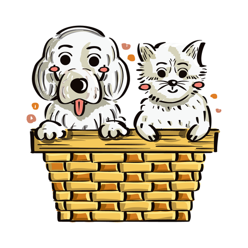 puppy en kitten in de doos vector