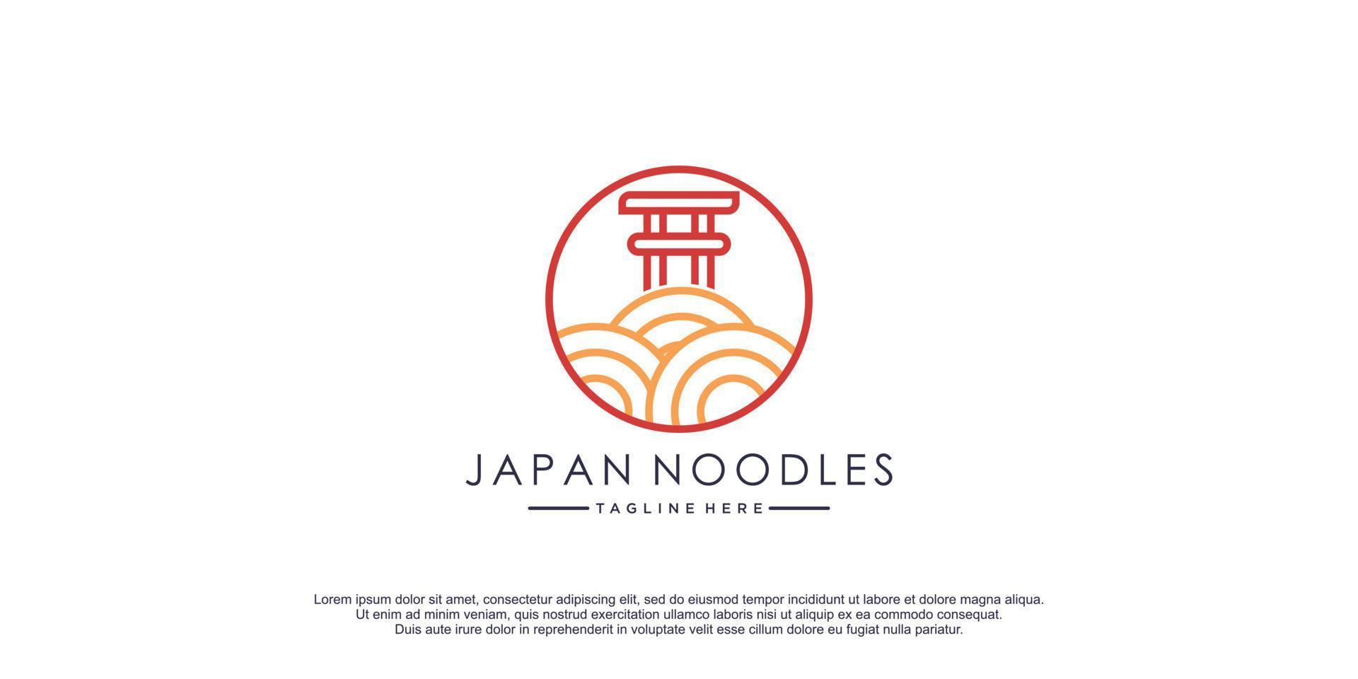 noedels logo met torii Japans concept creatief ontwerp vector icoon illustratie