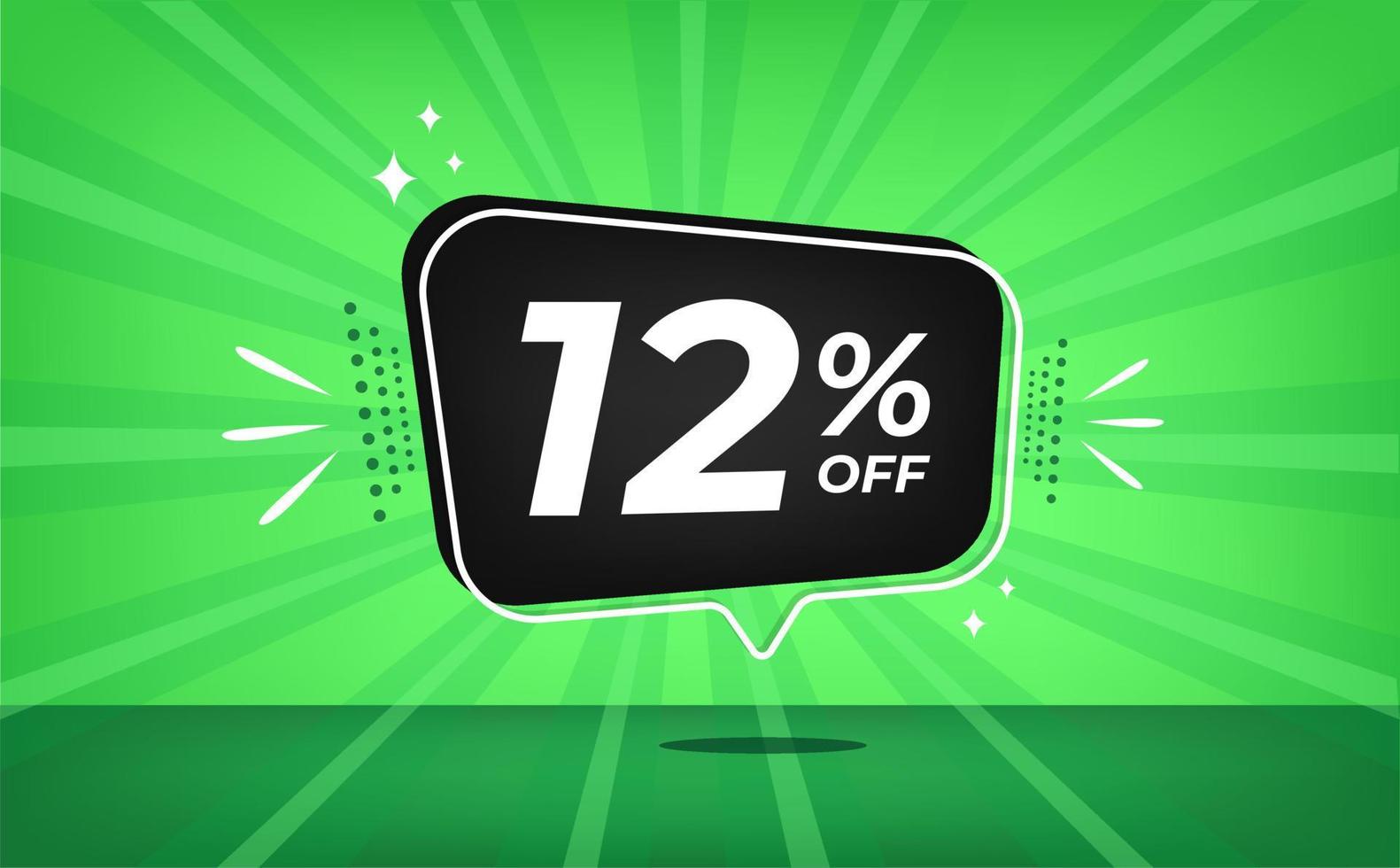 12 procent uit. groen banier met twaalf procent korting Aan een zwart ballon voor mega groot verkoop. vector