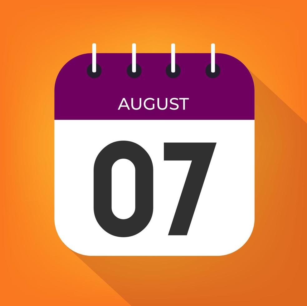 augustus dag 7. aantal zeven Aan een wit papier met Purper kleur grens Aan een oranje achtergrond vector