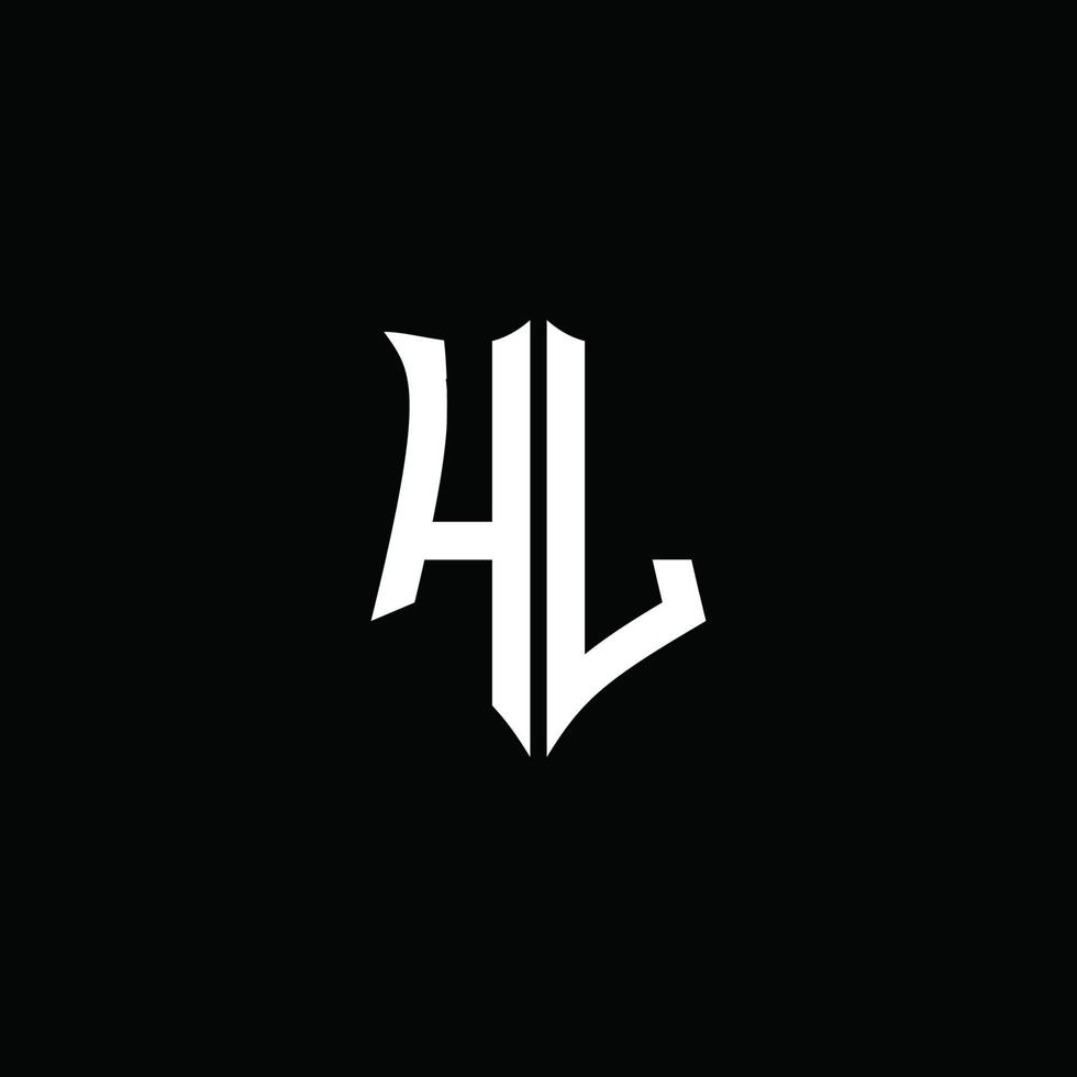 Hl monogram brief logo lint met schild stijl geïsoleerd op zwarte achtergrond vector