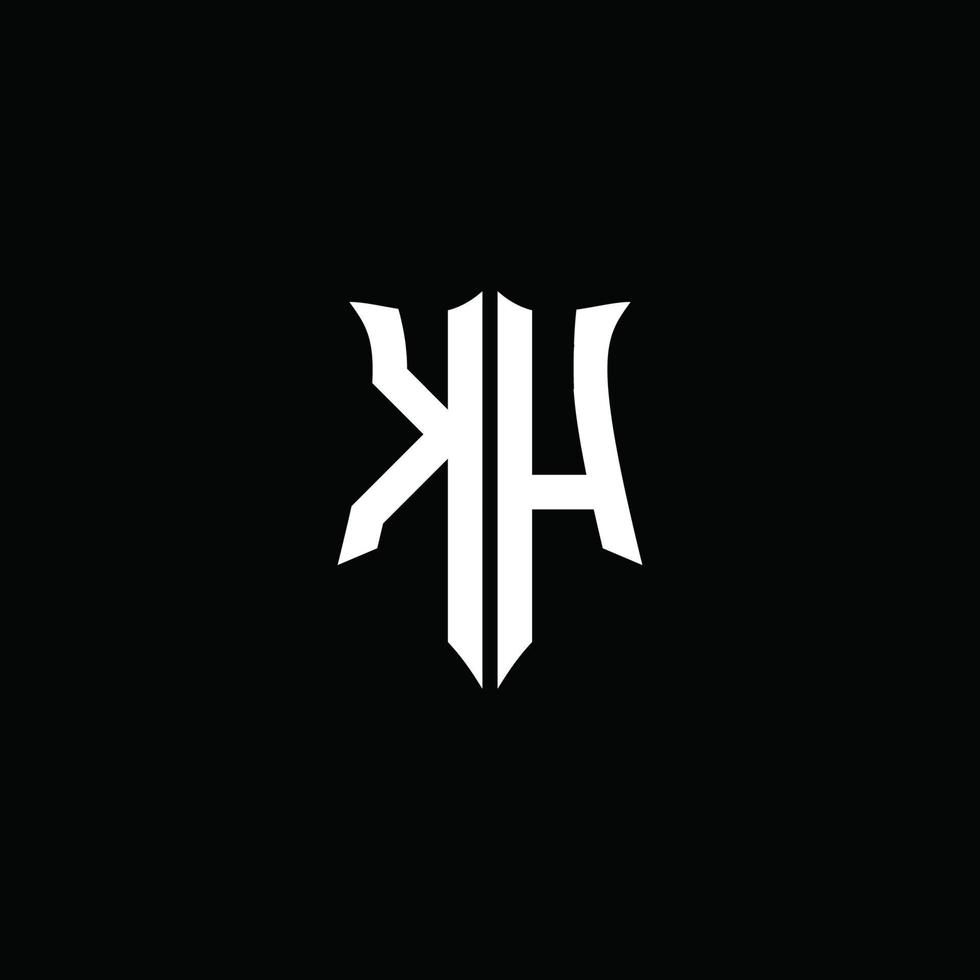 kh monogram brief logo lint met schild stijl geïsoleerd op zwarte achtergrond vector