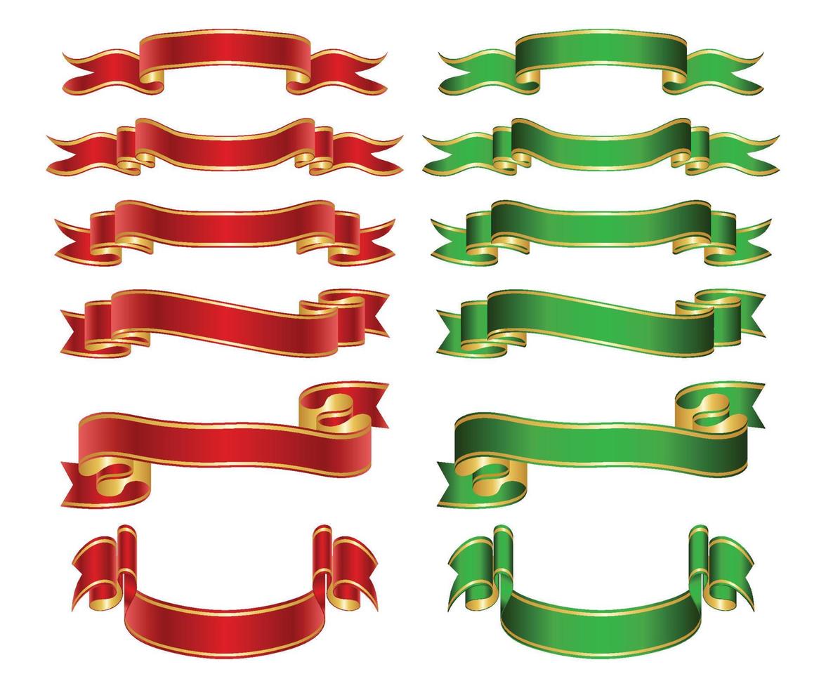 elegant rood en groen lint banier set, vector illustratie.