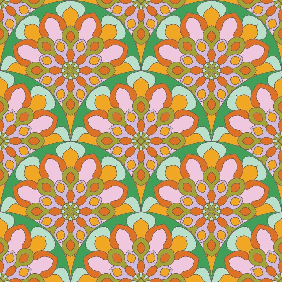 abstract mandala vis schaal naadloos patroon. sier- tegel, mozaïek- achtergrond. bloemen lapwerk oneindigheid kaart. Arabisch, Indisch, poef motieven. vector