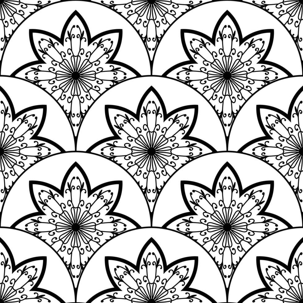 abstract mandala vis schaal naadloos patroon. sier- tegel, mozaïek- achtergrond. bloemen lapwerk oneindigheid kaart. Arabisch, Indisch, poef motieven. vector