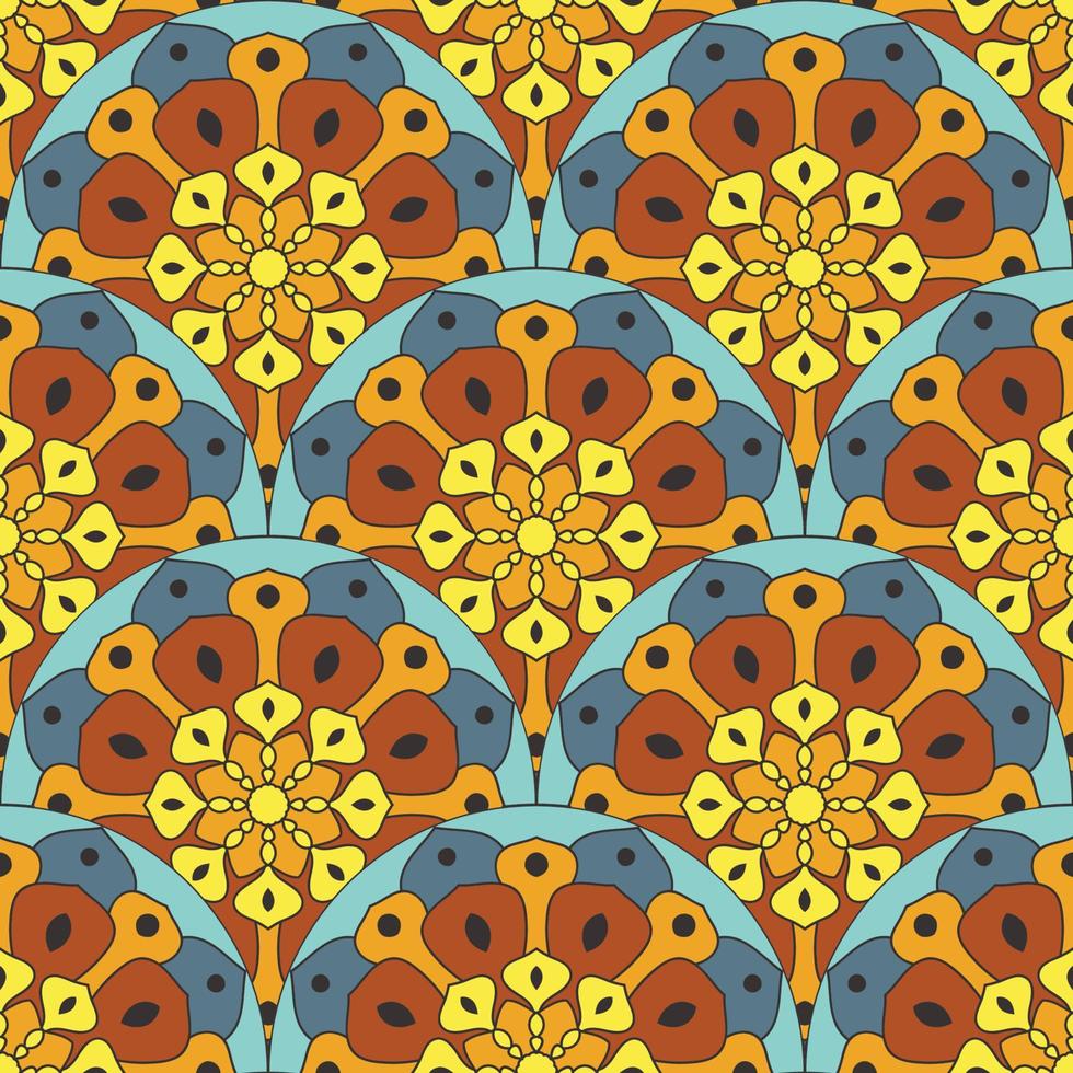 abstract mandala vis schaal naadloos patroon. sier- tegel, mozaïek- achtergrond. bloemen lapwerk oneindigheid kaart. Arabisch, Indisch, poef motieven. vector