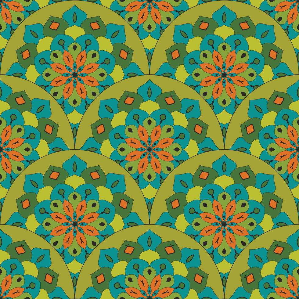 abstract mandala vis schaal naadloos patroon. sier- tegel, mozaïek- achtergrond. bloemen lapwerk oneindigheid kaart. Arabisch, Indisch, poef motieven. vector