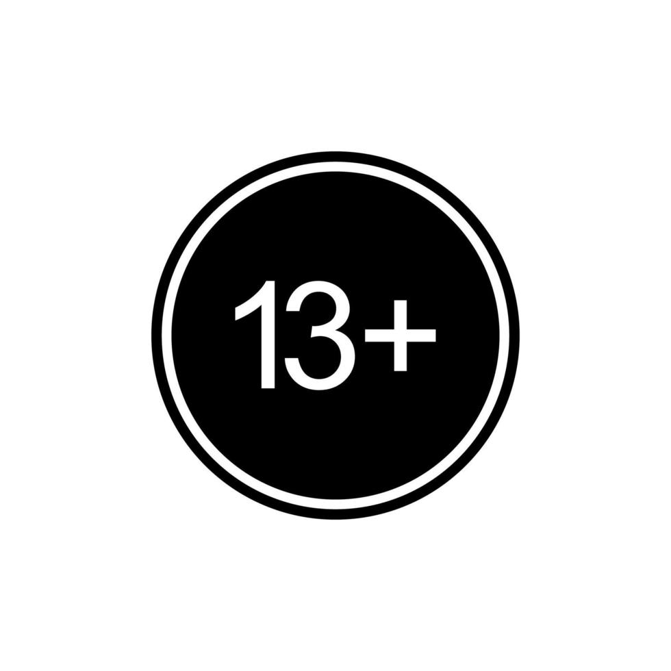 teken van volwassen enkel en alleen icoon symbool voor dertien plus of 13 plus leeftijd. vector illustratie