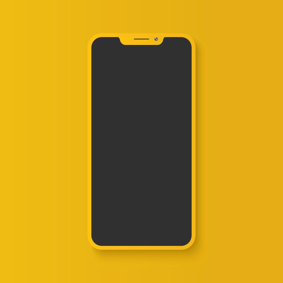 realistisch geel smartphone apparaat vector mockup sjabloon
