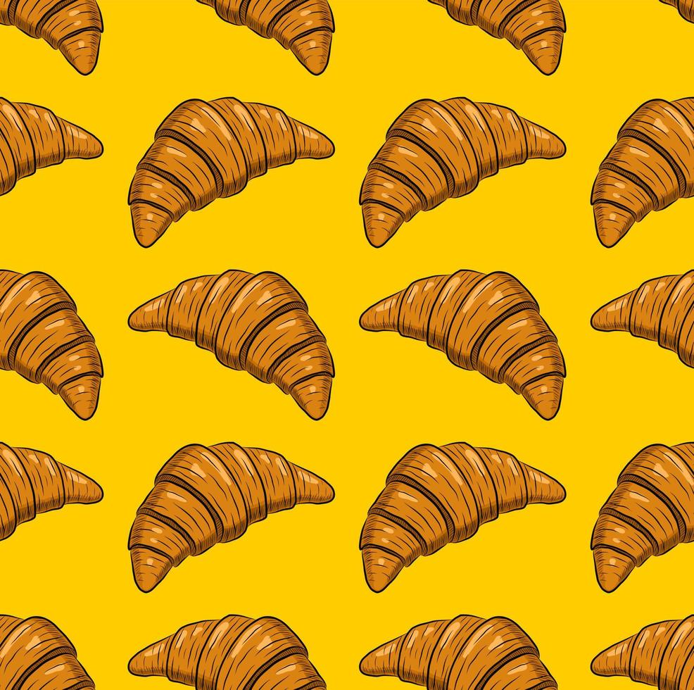 geel naadloos vector achtergrond met vers heerlijk croissants