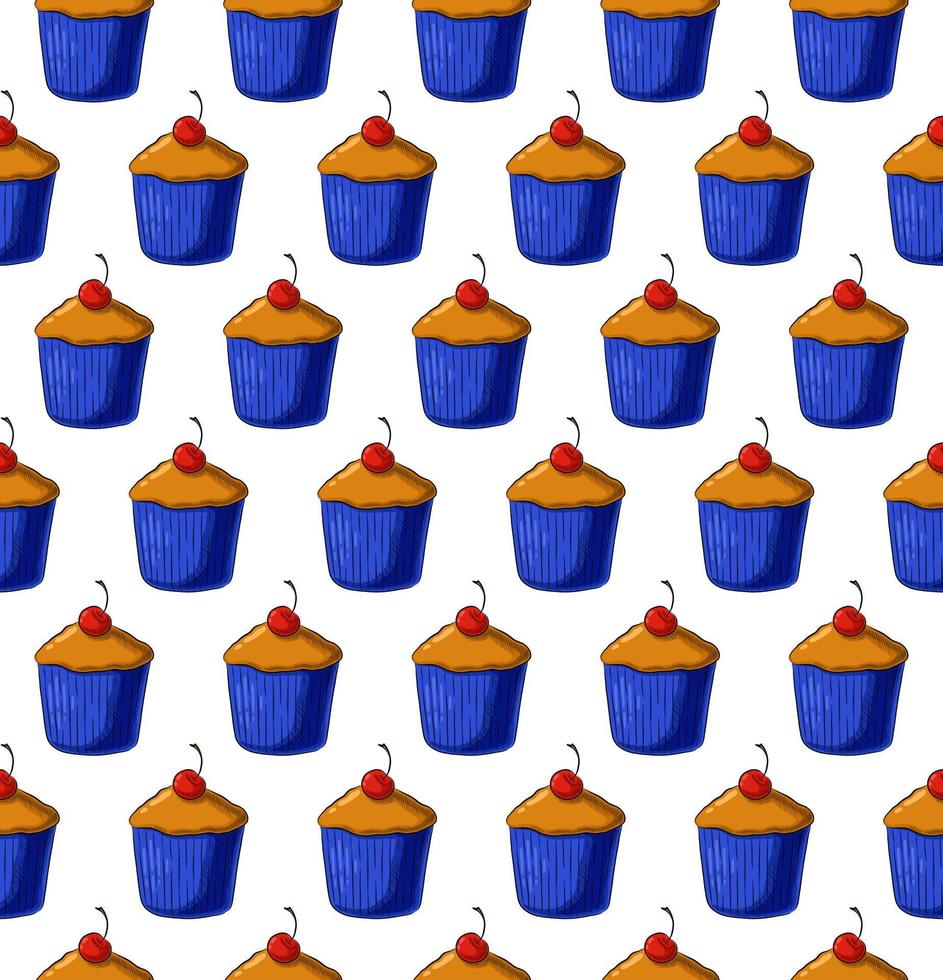 wit naadloos vector achtergrond met vers heerlijk cupcakes