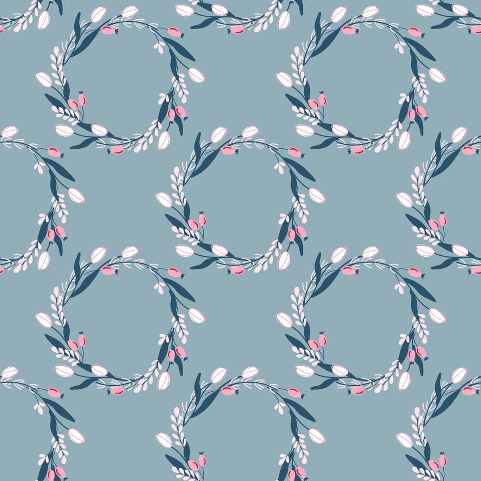 naadloos patroon met voorjaar fabriek lauwerkrans. gemakkelijk meetkundig botanisch ornament. zacht kleuren hand- getrokken vector illustratie.