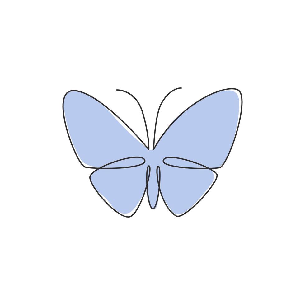 een doorlopende lijntekening van elegante vlinder voor de identiteit van het bedrijfslogo. schoonheidssalon en massage pictogram bedrijfsconcept van insect dierlijke vorm. enkele lijn vector tekenen ontwerp grafische afbeelding