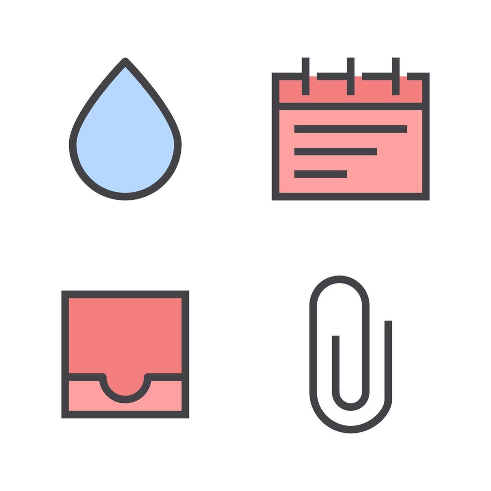 gebruiker koppel pictogrammen set. laten vallen water, kalender, postvak IN, papier klem. perfect voor website mobiel app, app pictogrammen, presentatie, illustratie en ieder andere projecten vector