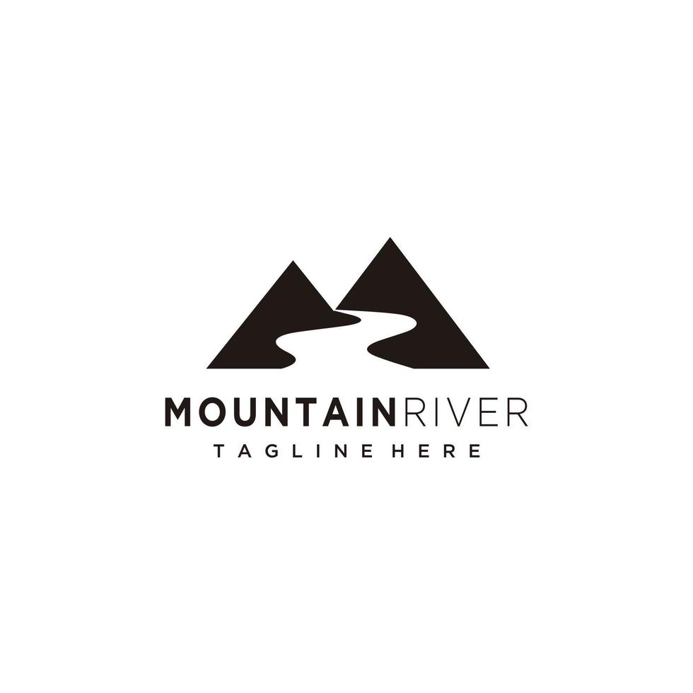 minimalistische landschap heuvels, berg pieken rivier- kreek silhouet logo ontwerp vector