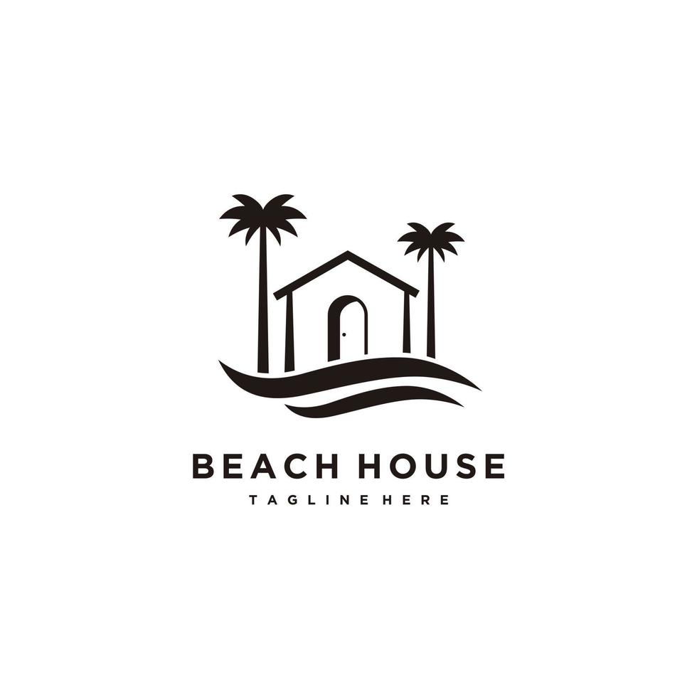 strand huis met palm boom minimalistische logo ontwerp vector inspiratie