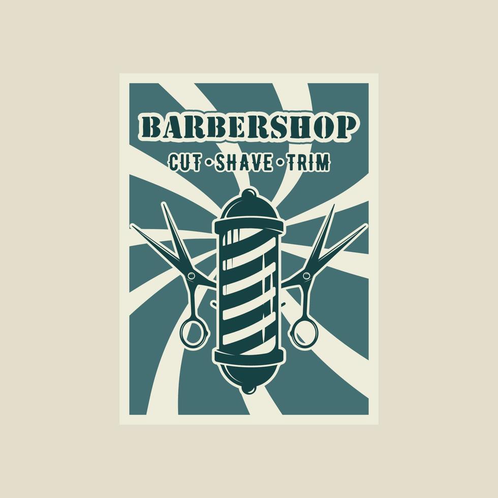 kapper winkel retro vector poster illustratie sjabloon grafisch ontwerp. kapperszaak schaar banier voor bedrijf met wijnoogst stijl