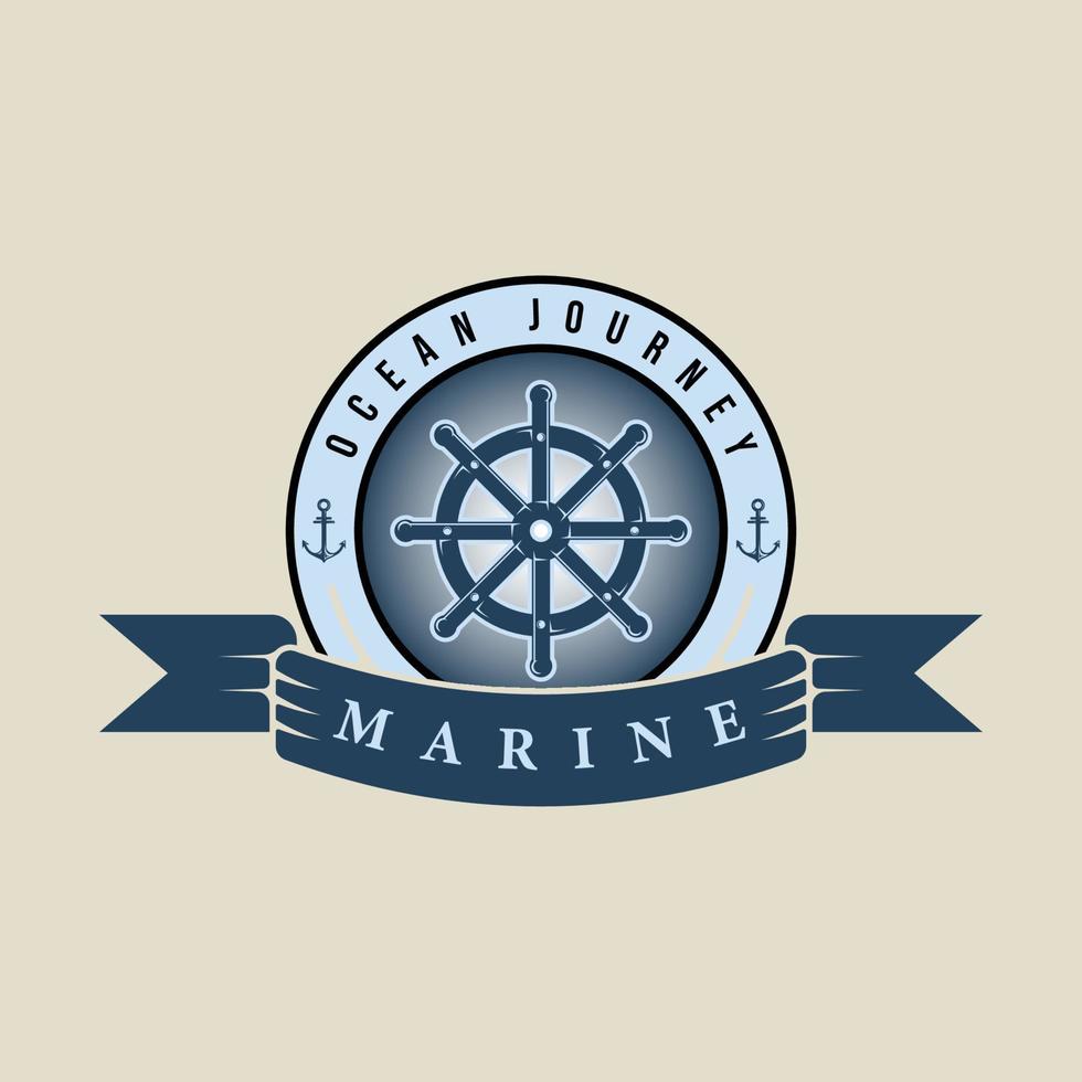 schip stuurinrichting wiel nautische embleem logo vector wijnoogst illustratie sjabloon icoon grafisch ontwerp. marinier marine teken of symbool voor reizen bedrijf vervoer of leger met retro insigne typografie