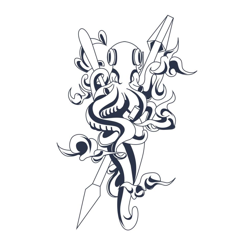 octopus inkt illustratie kunstwerk vector