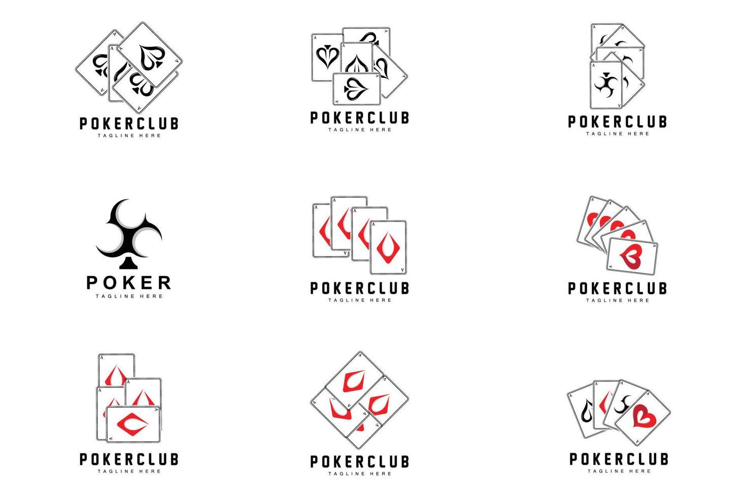 poker casino kaart logo, diamant kaart icoon, harten, schoppen, ace. het gokken spel poker club ontwerp vector