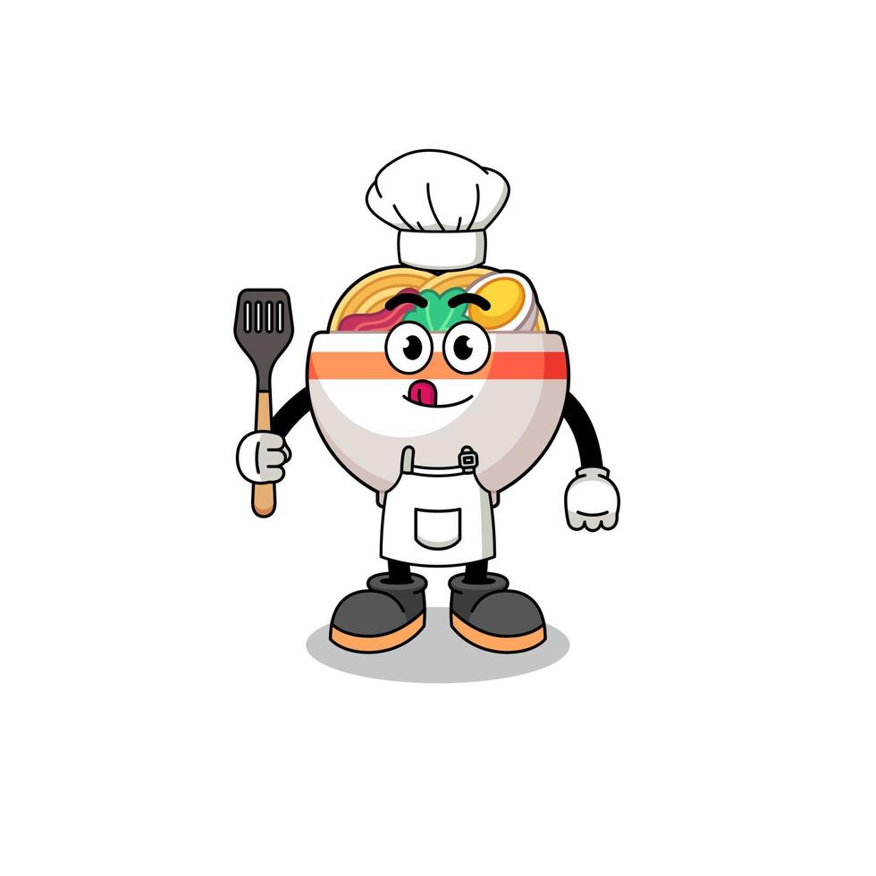mascotte illustratie van noodle kom chef vector