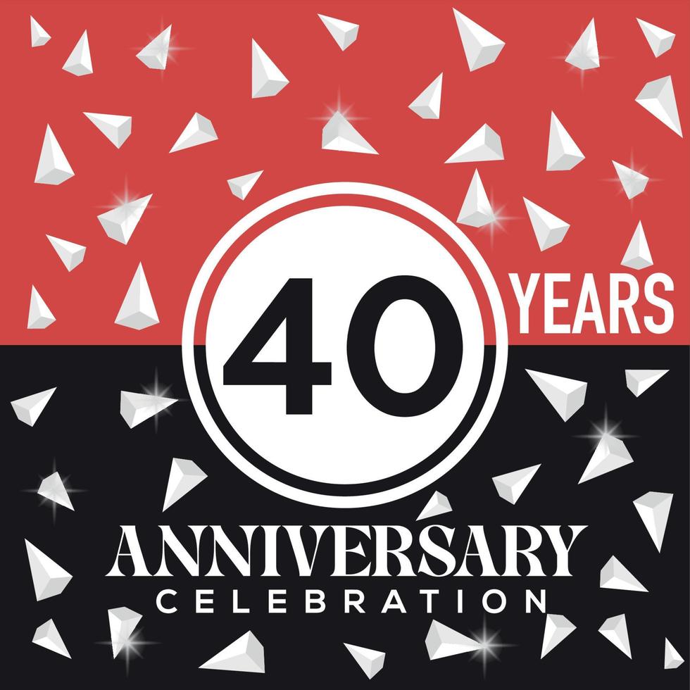 vieren 40e jaren verjaardag logo ontwerp met rood en zwart achtergrond vector