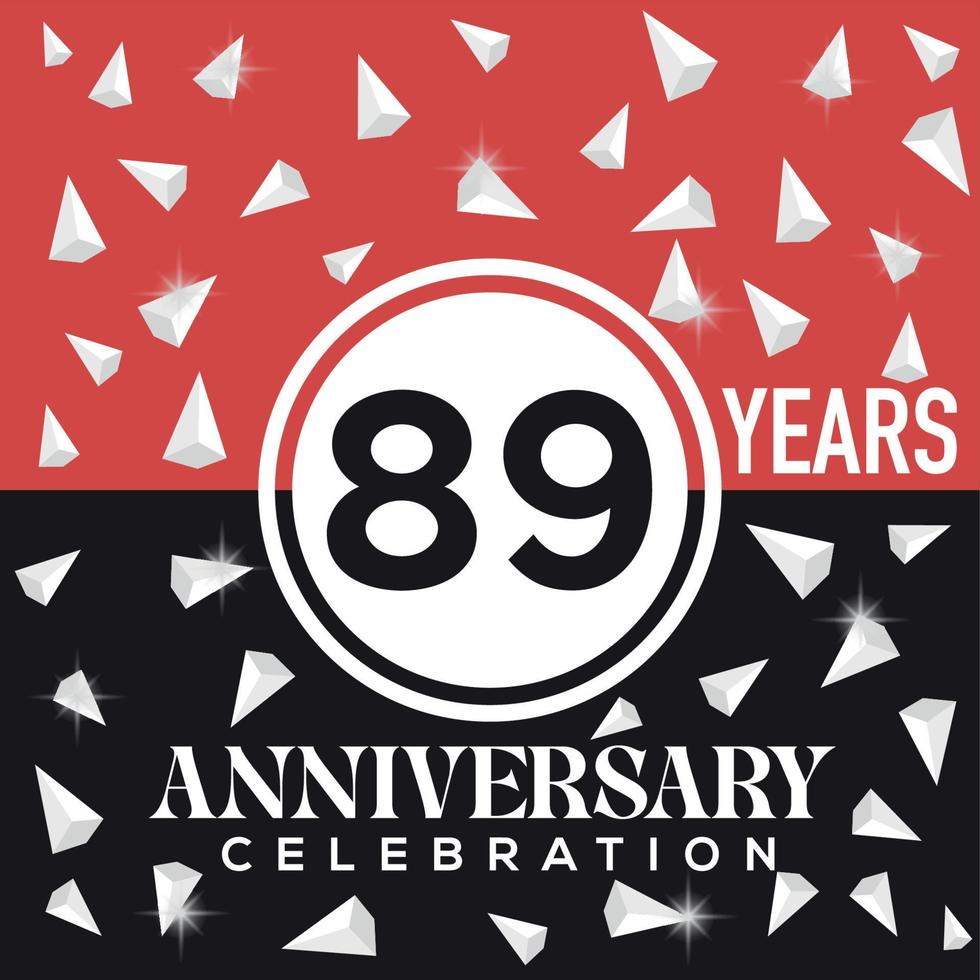 vieren 89 jaren verjaardag logo ontwerp met rood en zwart achtergrond vector