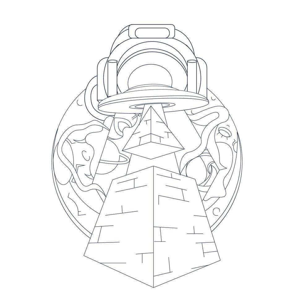 vector hand getekende illustratie van ufo-piramide