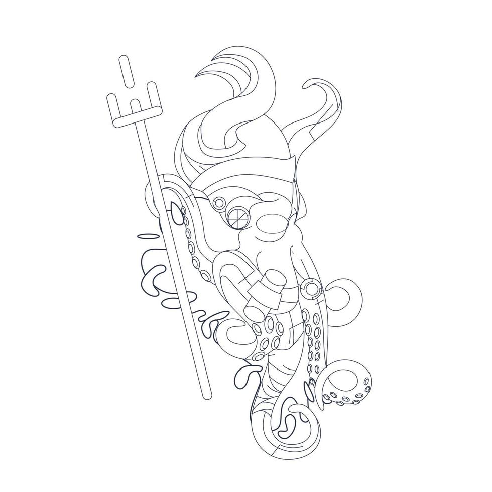 vector hand getekende illustratie van octopus strijd
