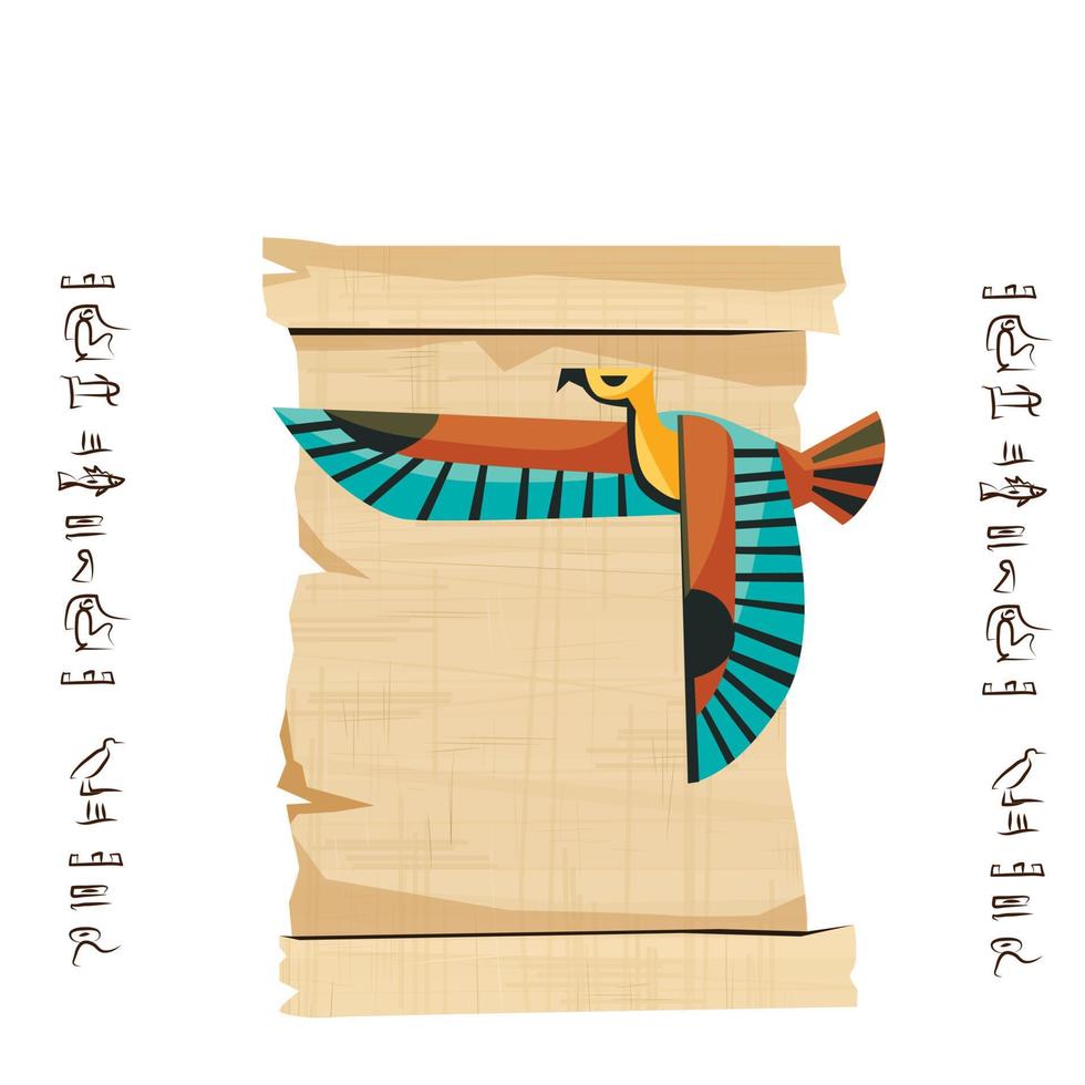 oude Egypte papyrus rol met vliegend vogel vector