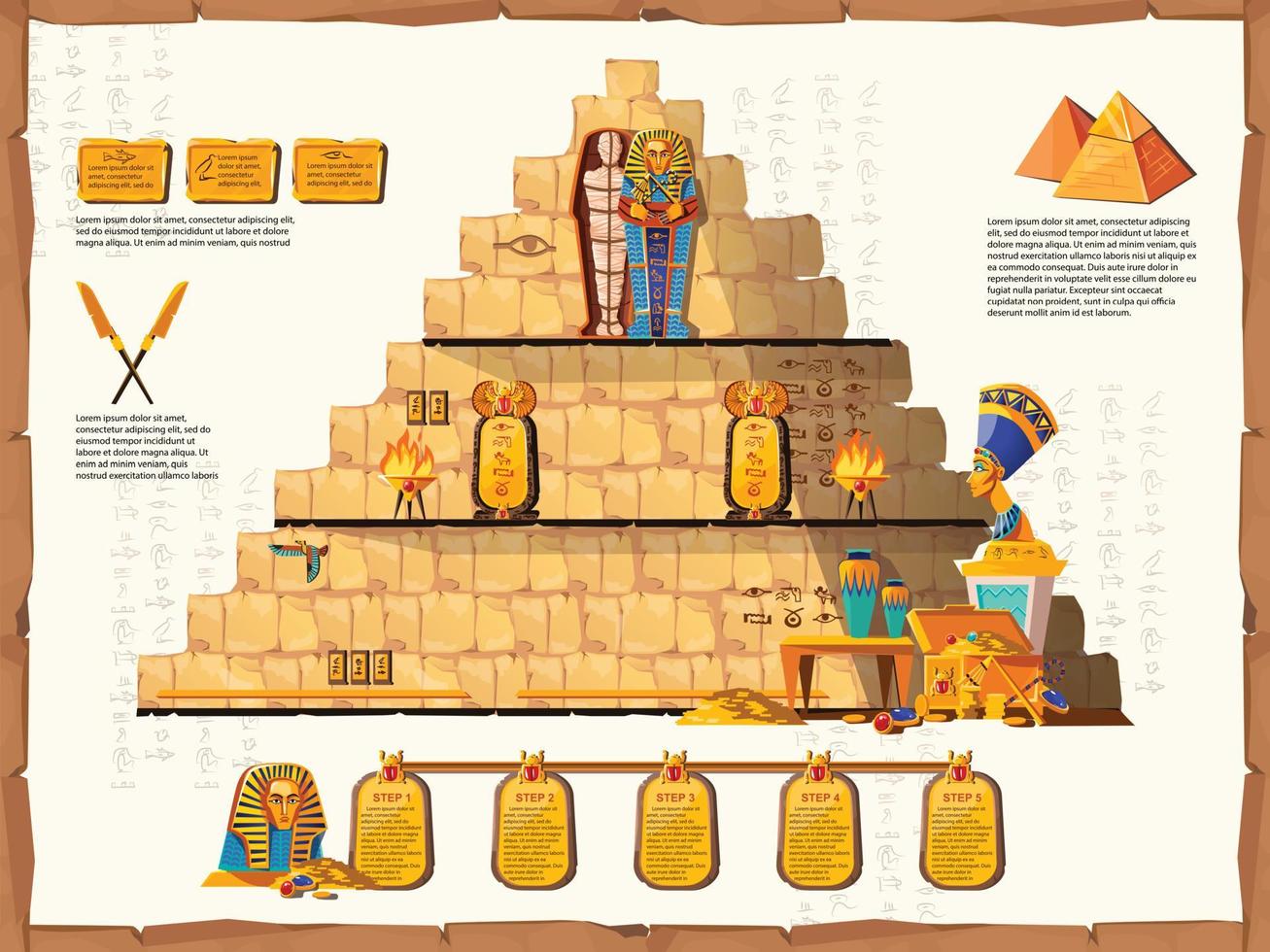 oude Egypte tijd lijn vector tekenfilm infographic