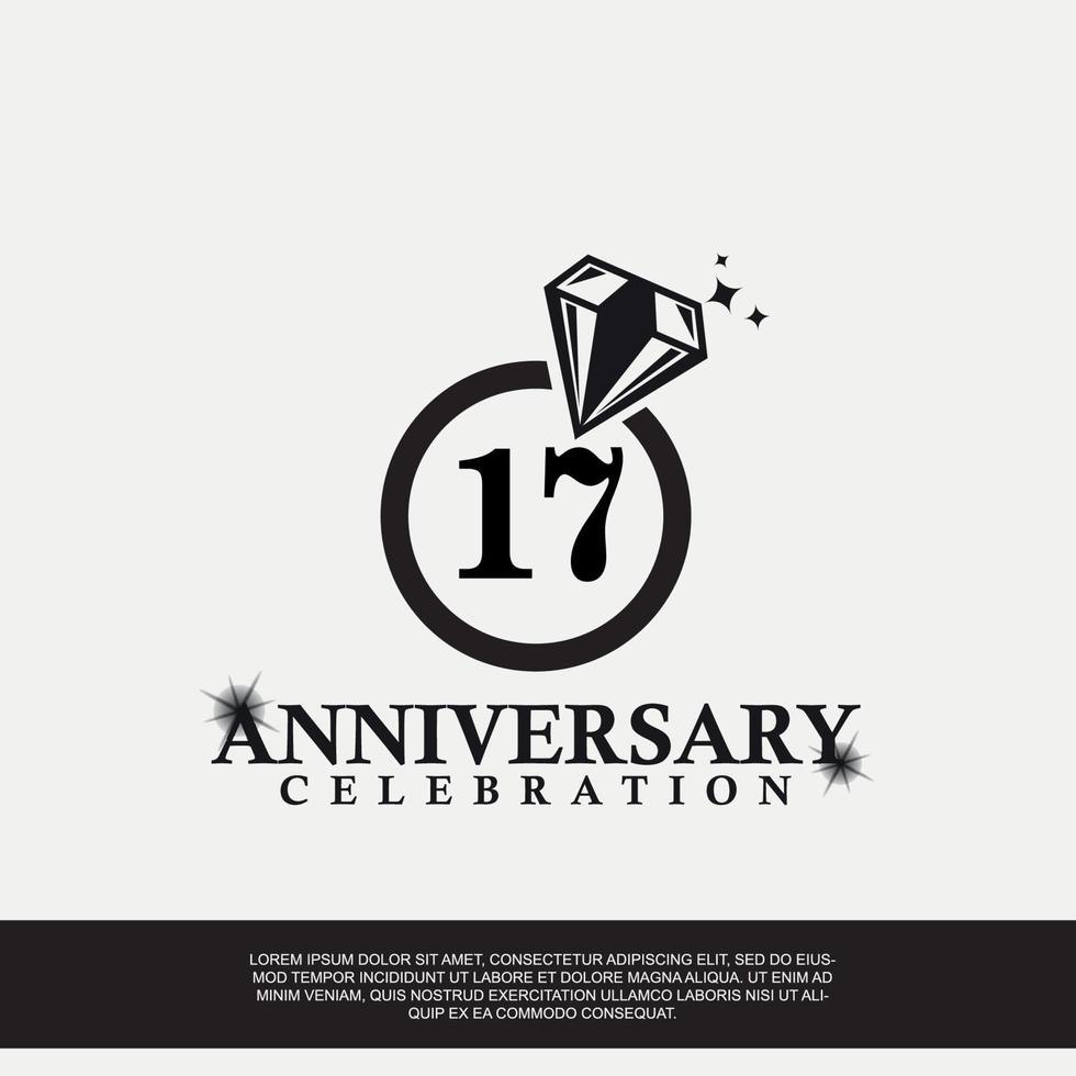 17e jaar verjaardag viering logo met zwart kleur bruiloft ring vector abstract ontwerp