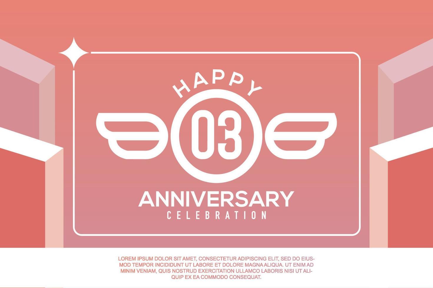 03e jaar verjaardag ontwerp brief met vleugel teken concept sjabloon ontwerp Aan roze achtergrond vector
