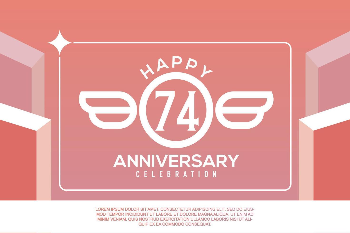 74e jaar verjaardag ontwerp brief met vleugel teken concept sjabloon ontwerp Aan roze achtergrond vector