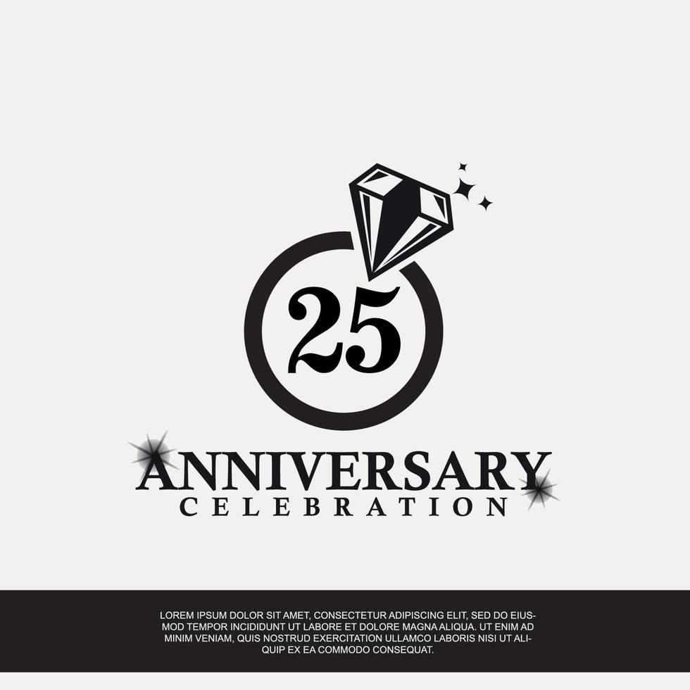 25e jaar verjaardag viering logo met zwart kleur bruiloft ring vector abstract ontwerp
