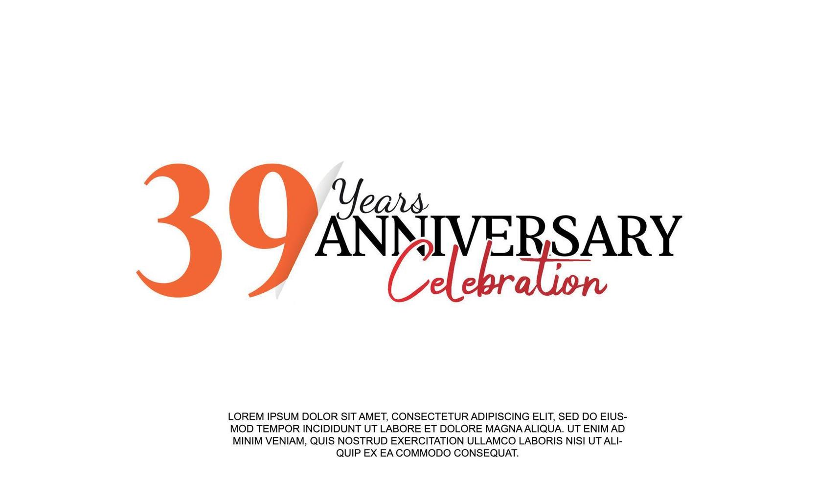 39 jaren verjaardag logotype aantal met rood en zwart kleur voor viering evenement geïsoleerd vector